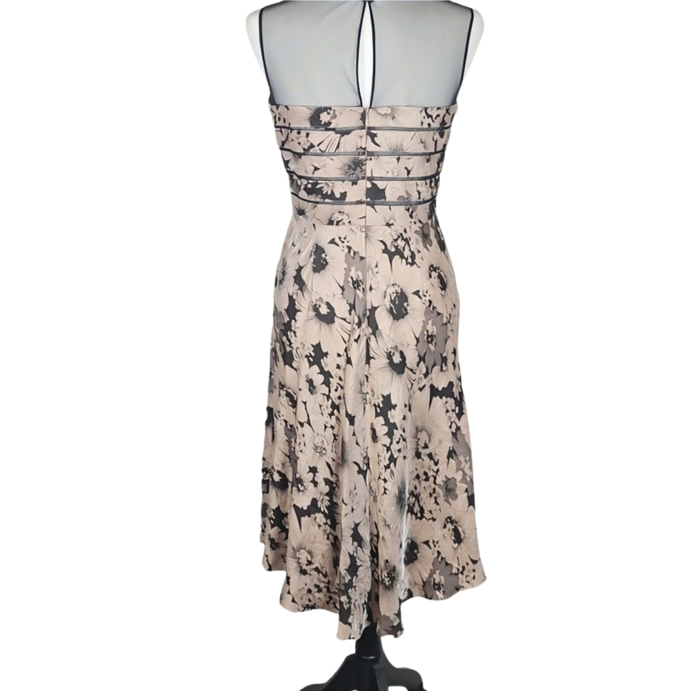 Adrianna Papell Whimsigoth Black and Cream Floral Midi Dress with Mesh Detail - Picture 6 of 8
